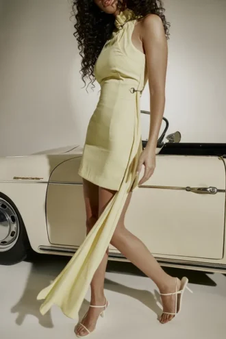 Marla Lemon Halter Mini Dress