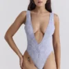 Martinique Lavender Paisley Plunge Swimsuit