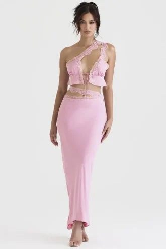 Mathilda Pink Lace Trim Maxi Skirt