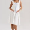 Mathilde White Cotton Broderie Anglaise Trim Midi Dress
