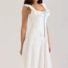 Mathilde White Cotton Broderie Anglaise Trim Midi Dress