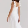 Mathilde White Cotton Broderie Anglaise Trim Midi Dress