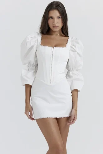 Matilda White Puff Sleeve Corset Dress