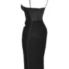 Maya Black Ruched Midi Dress