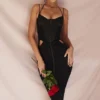 Maya Black Ruched Midi Dress
