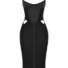 Maya Black Ruched Midi Dress