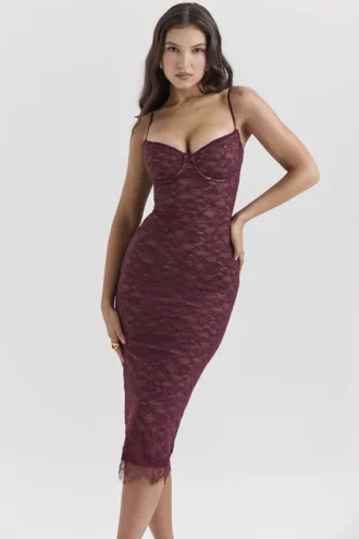Melina Mulberry Lace Midi Dress
