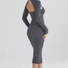 Meliora Charcoal Knit Midi Dress