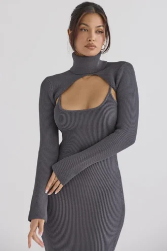 Meliora Charcoal Knit Midi Dress