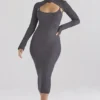Meliora Charcoal Knit Midi Dress