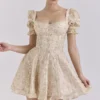 Melita Cream Floral Print Chiffon Puff Sleeve Mini Dress