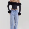 Merle Black Faux Fur Trim Corset