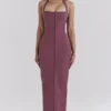 Mia Mulberry Twill Halter Maxi Dress