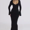 Mila Black Flute Sleeve Maxi Dress