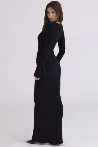Mila Black Flute Sleeve Maxi Dress