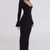 Mila Black Flute Sleeve Maxi Dress