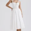Milia White Broderie Anglais & Cotton Midi Dress