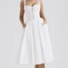 Milia White Broderie Anglais & Cotton Midi Dress