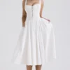 Milia White Broderie Anglais & Cotton Midi Dress