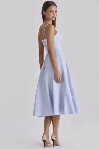 Millie Bluebell Lace Up Cotton Midi Sundress