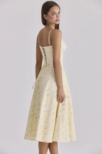 Millie Lemon Floral Print Strappy Cotton Midi Sundress