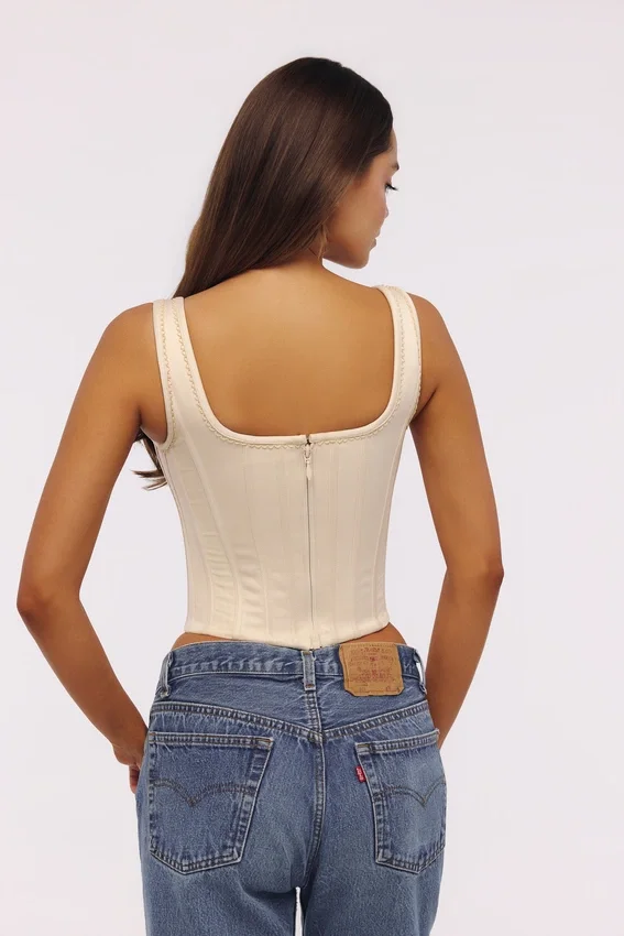 Mimi Vintage Ivory Embroidered Satin Corset Top
