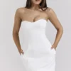 Mimi White Strapless Twill Mini Dress