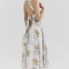 Minerva Soft Blue Vintage Ribbon Print Chiffon Midi Dress