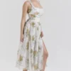Minerva Soft Blue Vintage Ribbon Print Chiffon Midi Dress