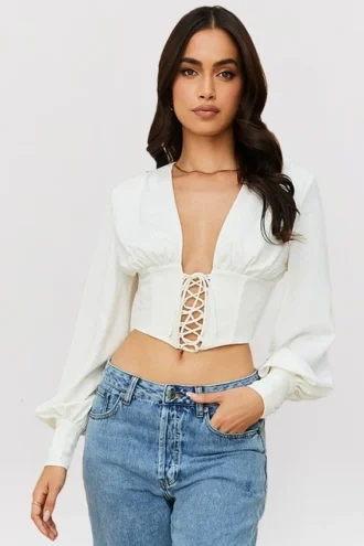 Mirabelle White Lace Up Corset