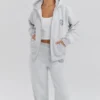Mirage Light Grey Marl Cotton Fleece-Back Zip Through Hoodie