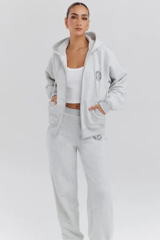 Mirage Light Grey Marl Cotton Fleece-Back Zip Through Hoodie
