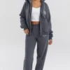 Mirage Slate Cotton Fleece-Back Zip Through Hoodie