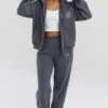 Mirage Slate Cotton Fleece-Back Zip Through Hoodie