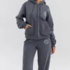 Mirage Slate Cotton Fleece-Back Zip Through Hoodie