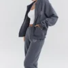 Mirage Slate Cotton Fleece-Back Zip Through Hoodie
