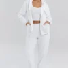 Mirage White Cotton Fleece-Back Zip Through Hoodie