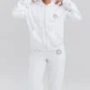 Mirage White Cotton Fleece-Back Zip Through Hoodie