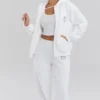Mirage White Cotton Fleece-Back Zip Through Hoodie