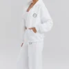 Mirage White Cotton Fleece-Back Zip Through Hoodie