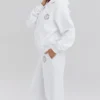 Mirage White Cotton Fleece-Back Zip Through Hoodie
