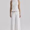 Mirea White Cotton Broderie Anglaise Wide Leg Trousers