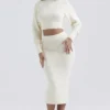 Mishka Cream Soft Boucle Knit Midi Skirt