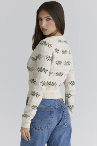 Mistle-Bow All Over Print Wool Cardigan