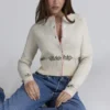 Mistle-Bow Cream Jacqard Wool Cardigan