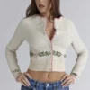 Mistle-Bow Cream Jacqard Wool Cardigan