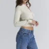 Mistle-Bow Cream Jacqard Wool Cardigan