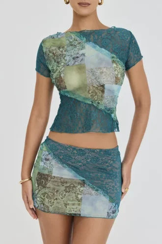 Mistress Rocks Ocean Teal Panelled Mini Skirt – SALE