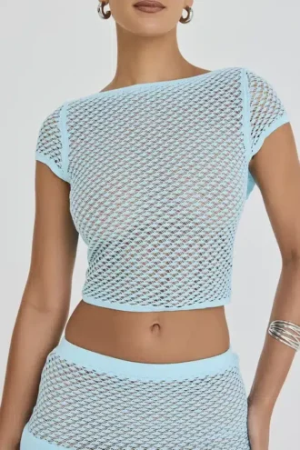 Mistress Rocks Seafoam Knit Open Back Ruffle Top – SALE