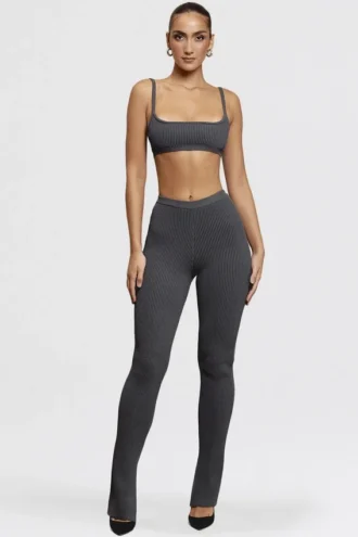 Mitzi Dark Grey Ribbed Knit Leggings